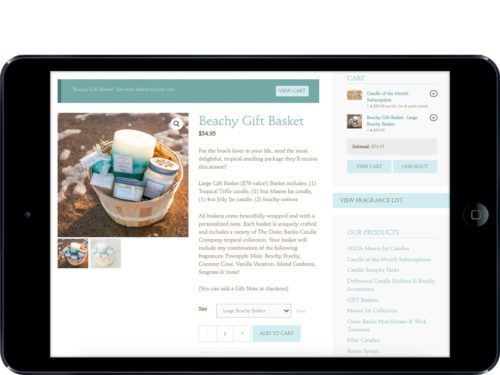 iPad mockup of an e-commerce website for the Outer Banks Candle Company.